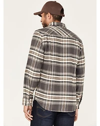 Brixton Men's Bowery Stretch Plaid Print Long Sleeve Utility Flannel Shirt