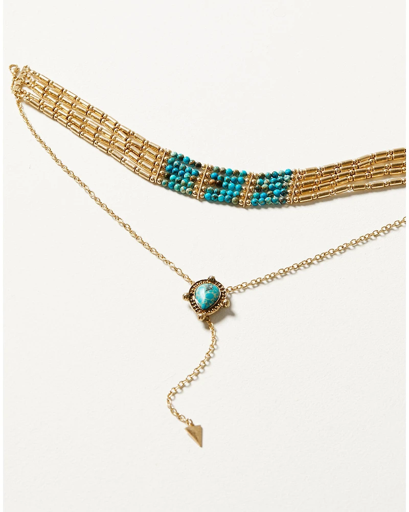 Shyanne Women's Golden Turquoise Beaded Choker Necklace