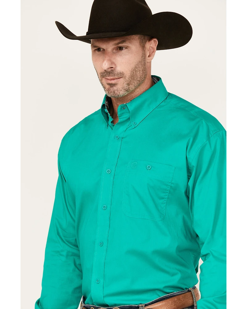 George Strait by Wrangler Men Solid Long Sleeve Button-Down Stretch Western Shirt