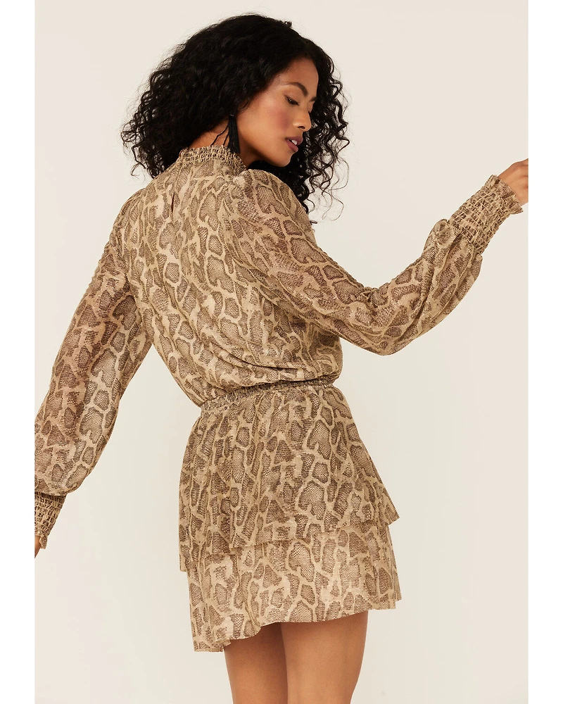 Show Me Your Mumu Women's Glitter Python Russo Ruffle Mini Dress