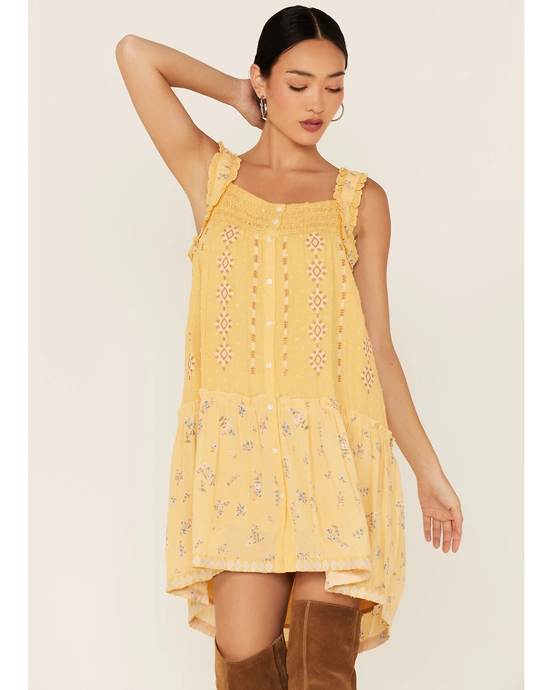 Miss Me Women's Embroidered Southwestern Floral Print Mini Dress