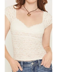Wild Moss Women's Sheer Lace Short Sleeve Top