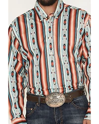 Rock & Roll Denim Men's Southwestern Serape Striped Long Sleeve Button-Down Stretch Western Shirt