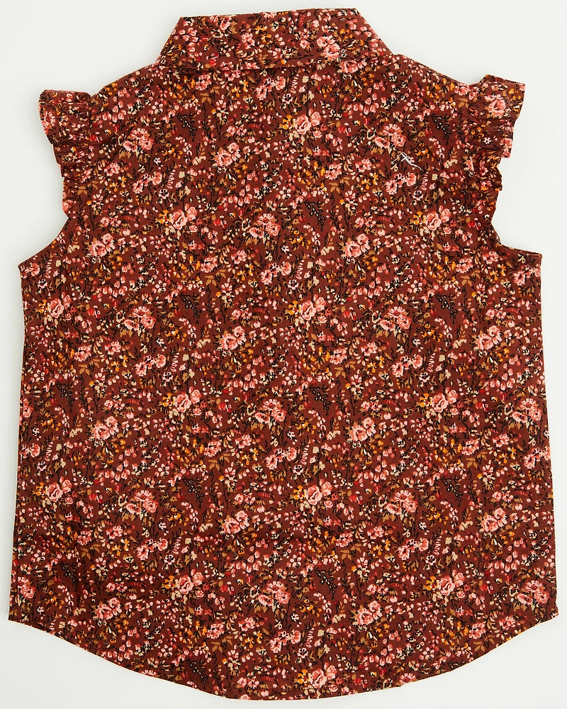 Shyanne Toddler Girls' Ditsy Ruffle Sleeve Snap Western Stretch Shirt