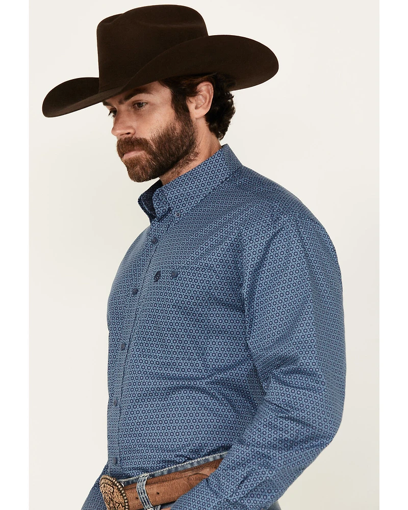 George Strait by Wrangler Geo Print Long Sleeve Button-Down Stretch Western Shirt