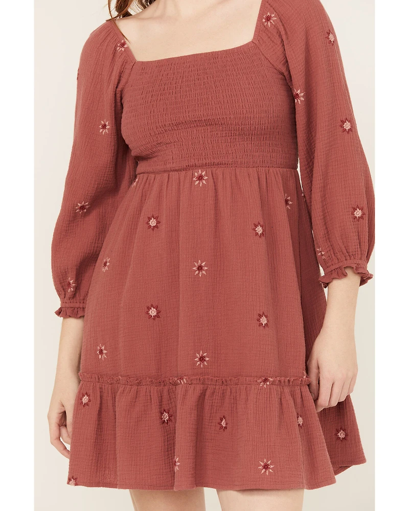 Jolt Women's Rouched Front Embroidered Mini Dress