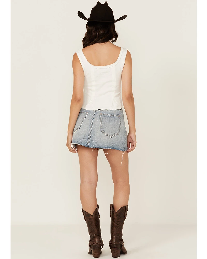 Cello Women's Medium Wash Mid Rise Denim Mini Skirt