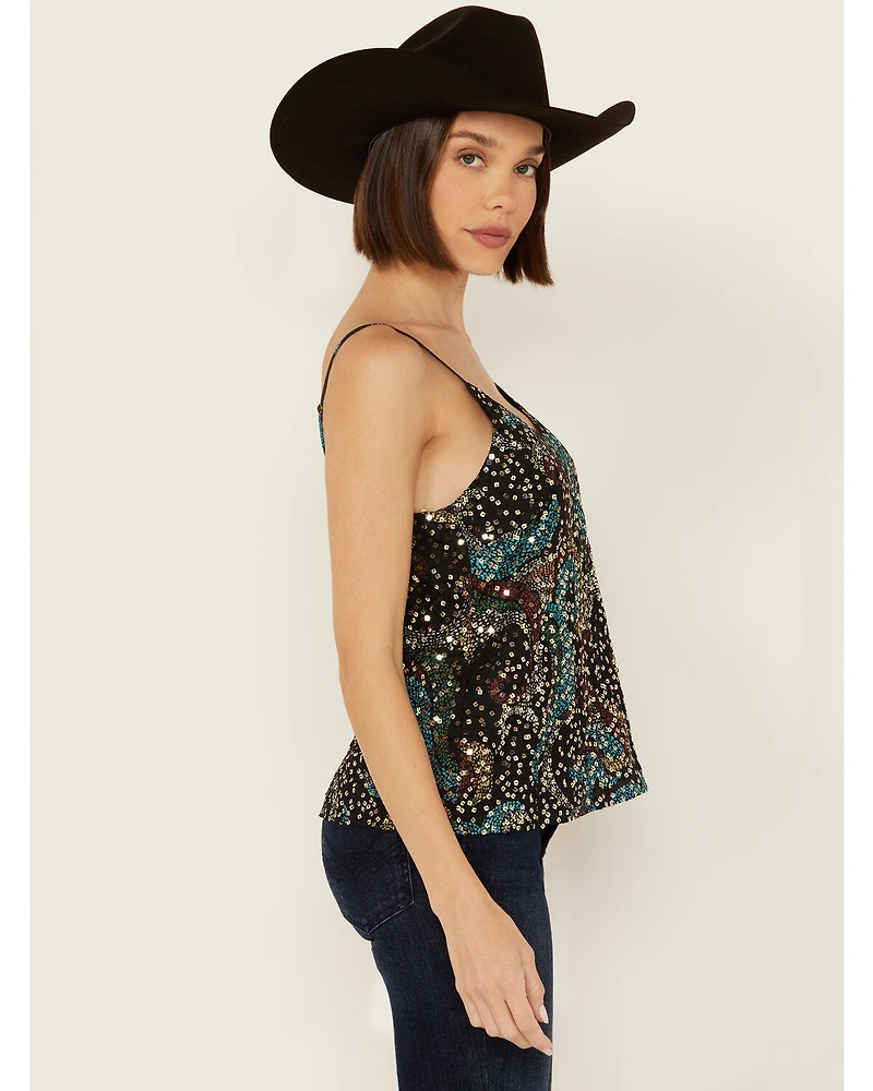 Rock & Roll Denim Women's Sequins Printed Tank