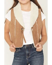 Shyanne Girls' Sherpa Lined Concho Closure Faux Suede Vest