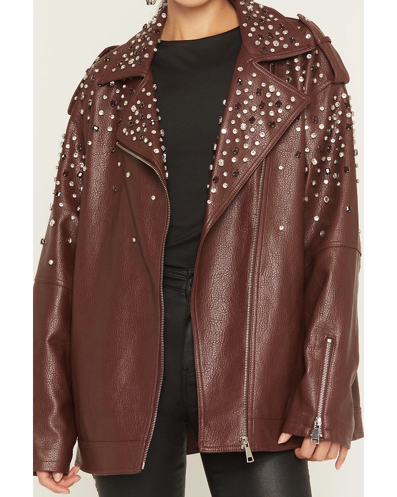 Azalea Wang Women's Catrine Studded Faux Leather Jacket