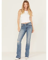 Rock & Roll Denim Women's Medium Wash Mid Rise Distressed Bootcut Stretch Jeans