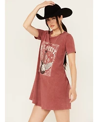 Blended Women's Wild West Short Sleeve Graphic Mini T-Shirt Dress