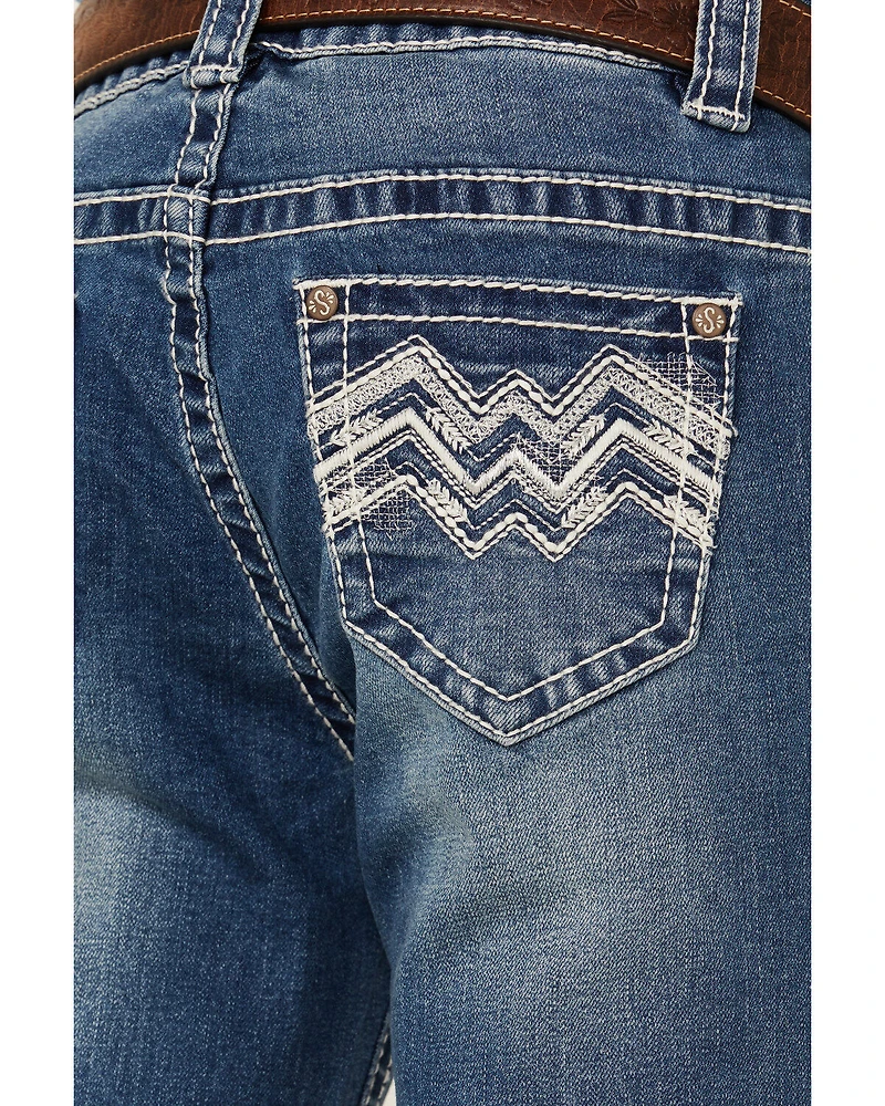 Shyanne Little Girls' Dark Wash Zigzag Pocket Bootcut Jeans