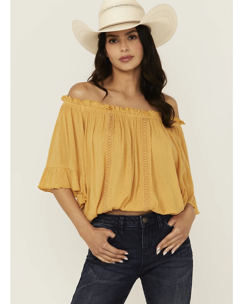 Band Of The Free Women's Solid Short Sleeve Off Shoulder Blouse