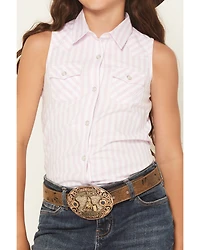 Wrangler Girls' Striped Sleeveless Pearl Snap Western Shirt