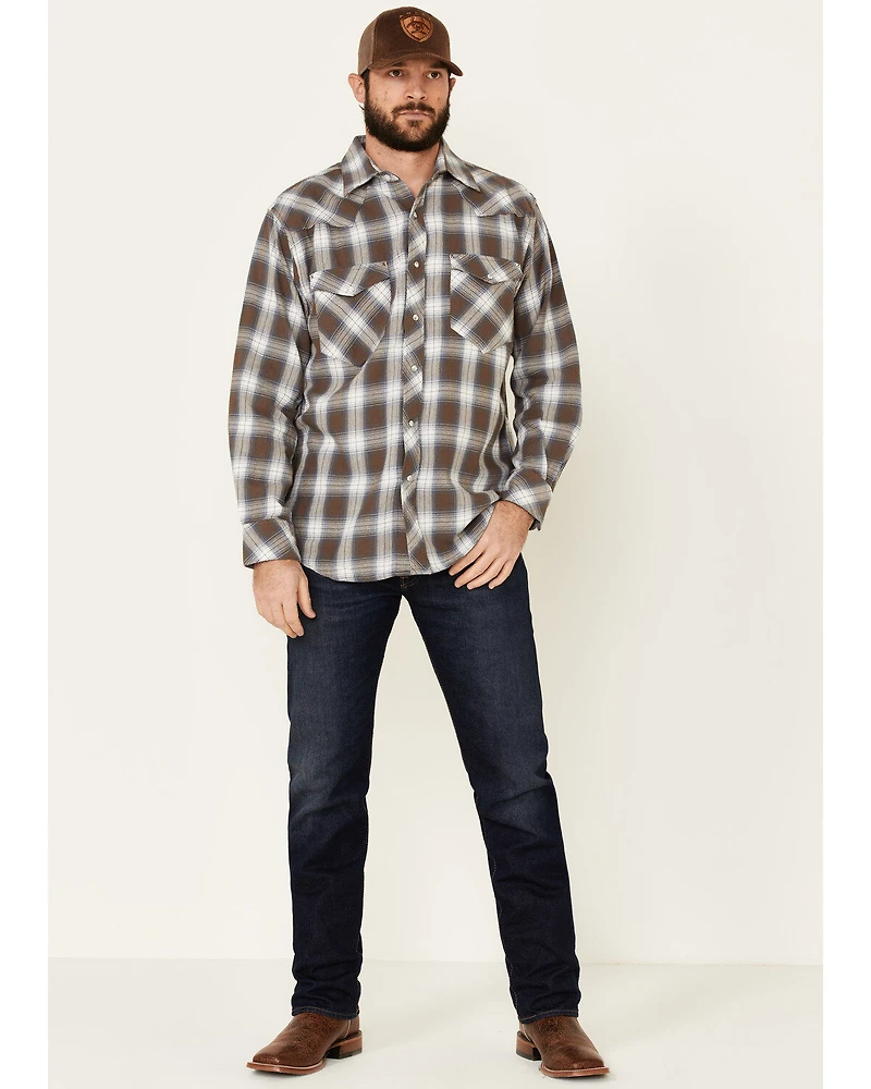 Resistol Men's Cedar Ombre Plaid Print Long Sleeve Snap Western Shirt