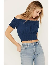 Cleo + Wolf Women's Knit Eyelet Smocked Crop Top