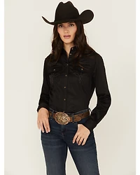 Shyanne Women's Poplin Embroidered Long Sleeve Button-Down Stretch Western Shirt