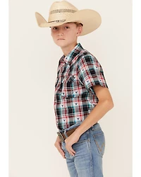 Cody James Boys' Steerhead Plaid Print Short Sleeve Snap Western Shirt