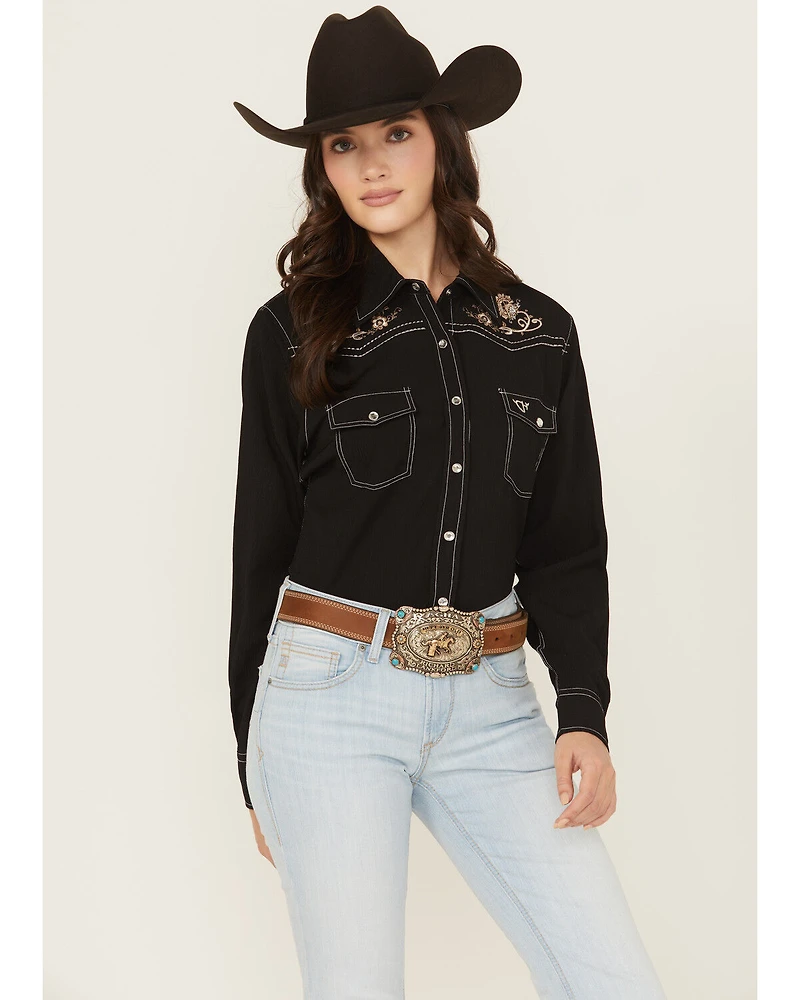 Cowgirl Hardware Women's Floral Embroidered Long Sleeve Snap Western Shirt