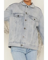 The Dylan Jacket by DanielXDiamond: Women's Blue Denim With Silver Fringe