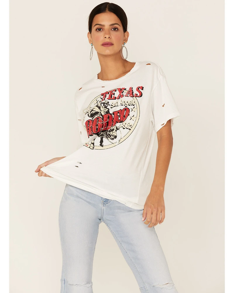 Country Deep Women's Texas San Angelo Rodeo Graphic Distressed Short Sleeve Tee