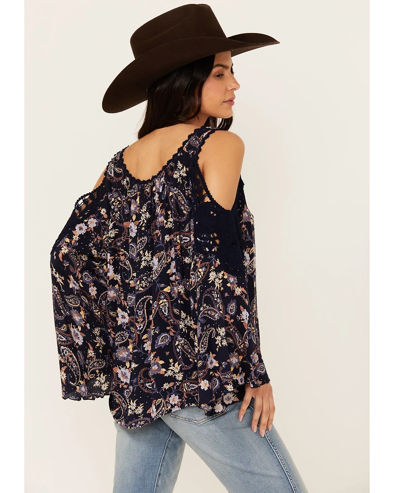 Bila Women's Floral Print Long Sleeve Cold Shoulder Shirt