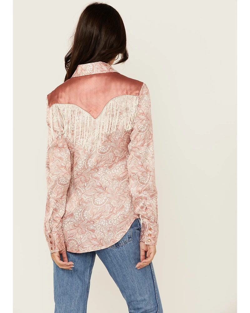 Scully Women's Paisley Print Fringe Long Sleeve Snap Western Shirt