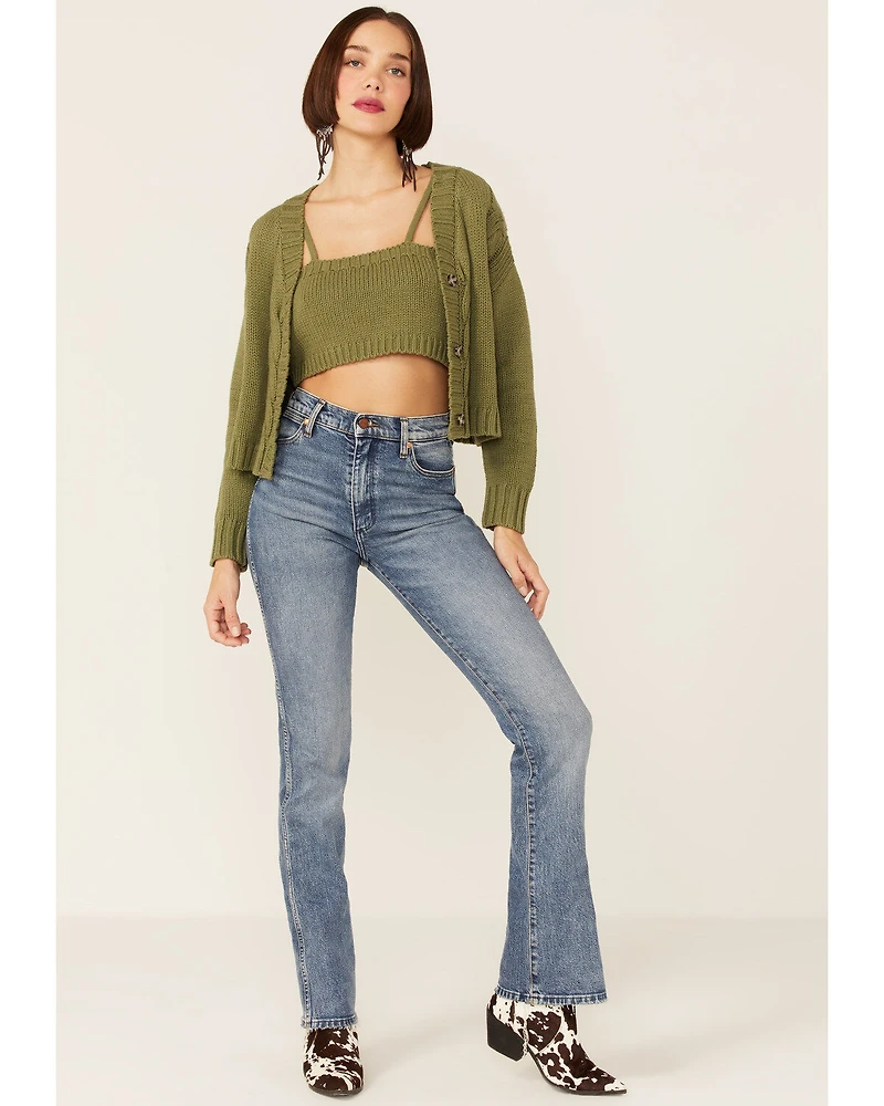 Callahan Women's Sage Olive Cable Lu Cardigan & Tank Set