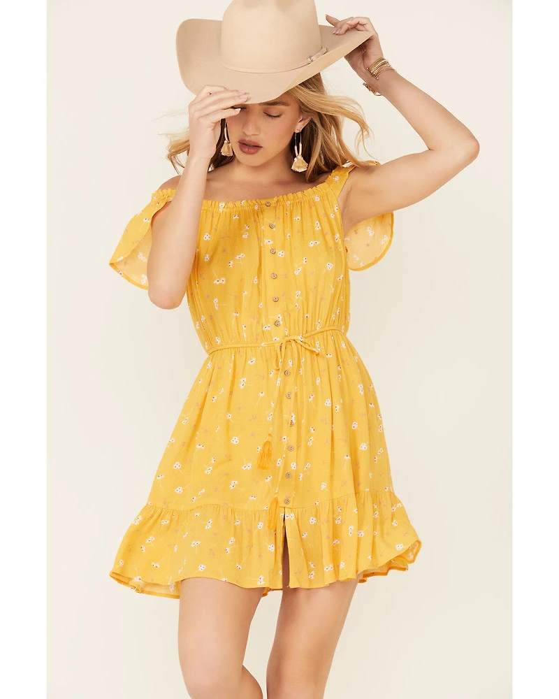 Miss Me Women's Floral Button Front Off-Shoulder Mini Dress