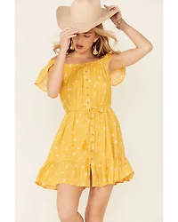 Miss Me Women's Floral Button Front Off-Shoulder Mini Dress
