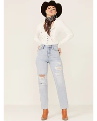 Vigoss Women's Distressed Tapered-Ankle Baggy High Rise Jeans
