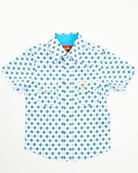 Rodeo Clothing Boys' Little Southwestern Print Short Sleeve Snap Stretch Western Shirt