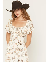 Shyanne Women's Western Print Flutter Sleeve High-Low Midi Dress