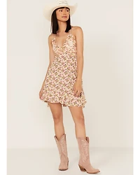 Free People Women's Adella Floral Print Sleeveless Slip Mini Dress