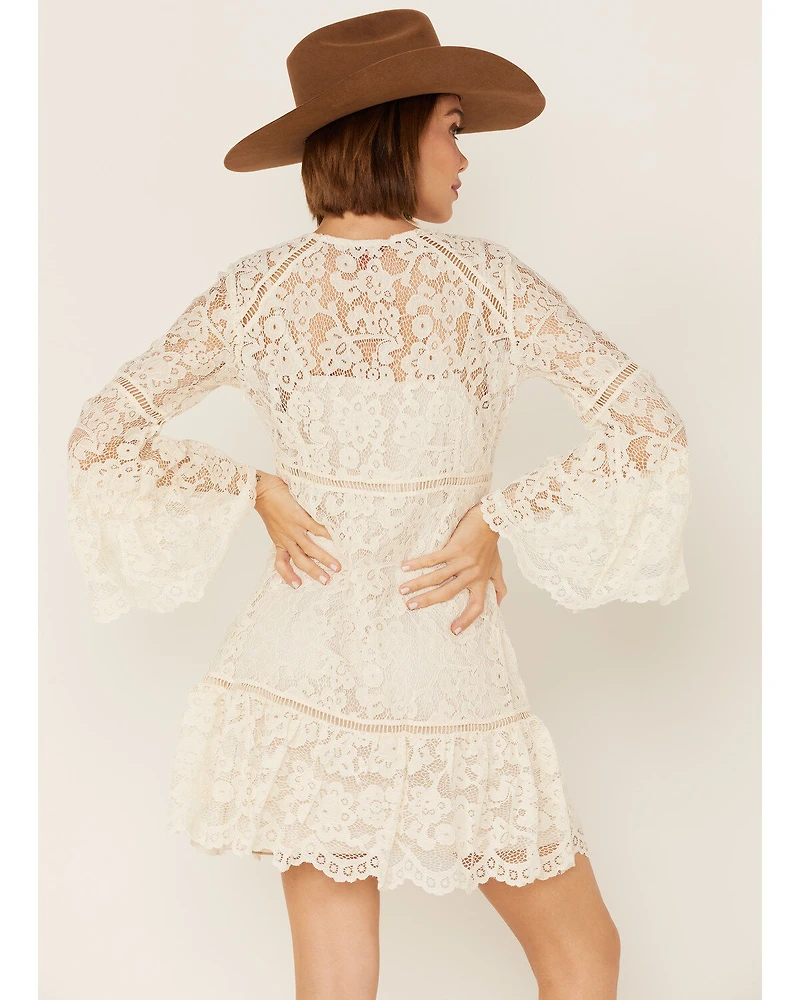 Honey Creek By Scully Women's Lace Crochet Long Sleeve Mini Dress