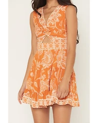 Angie Women's Floral Print Sleeveless Knot Front Mini Dress