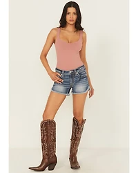 Miss Me Women's Medium Wash Mid Rise Americana Denim Shorts