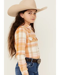 Shyanne Girls' Oak Plaid Print Long Sleeve Pearl Snap Flannel Shirt