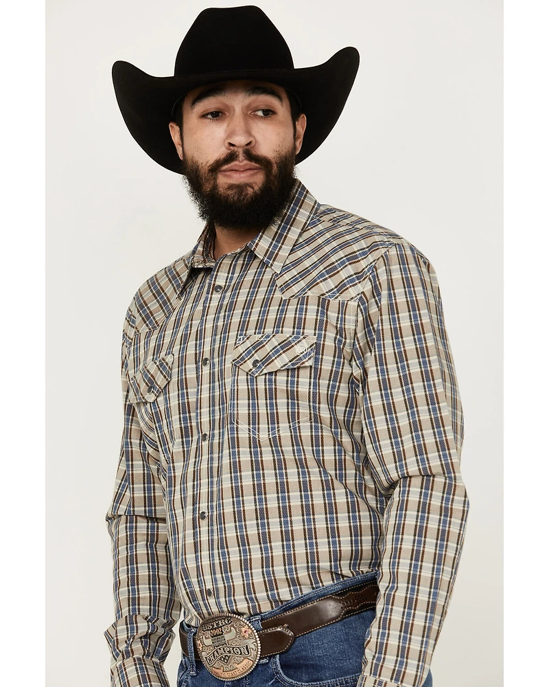 Blue Ranchwear Men's Pradera Plaid Print Long Sleeve Pearl Snap Western Shirt