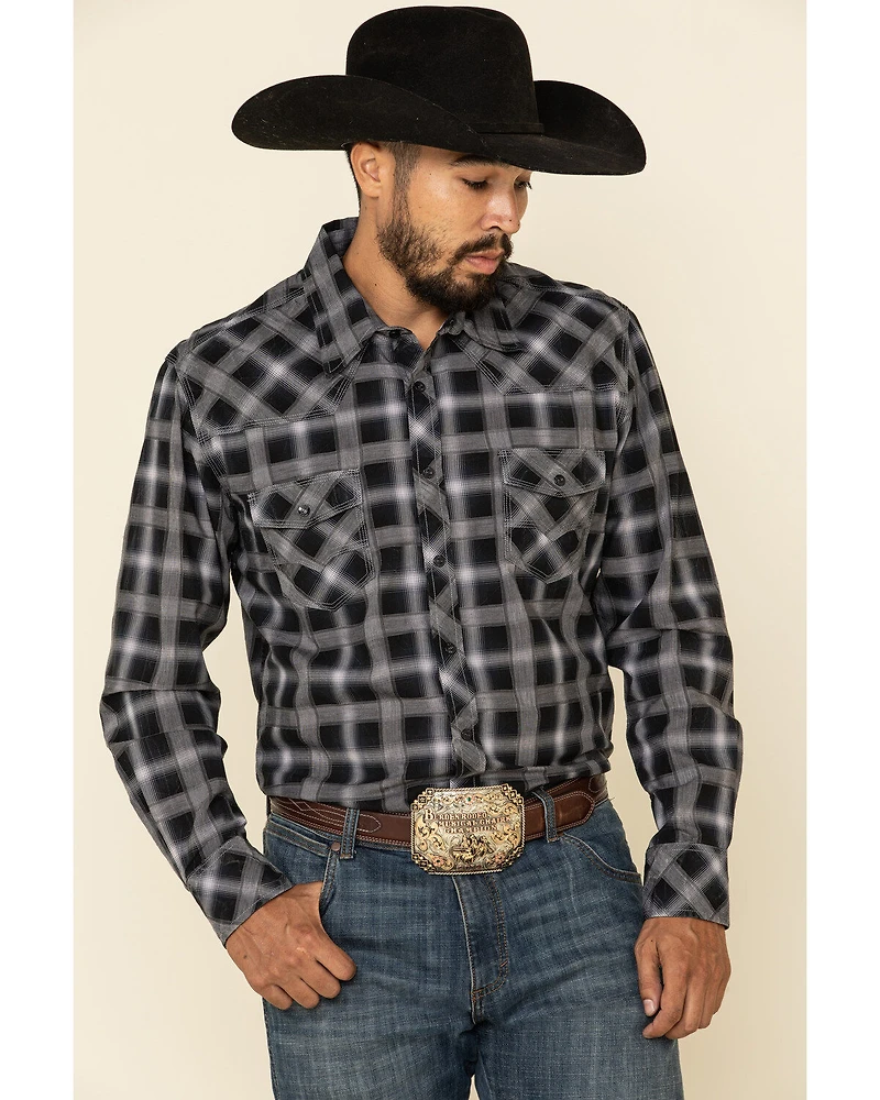 Rock & Roll Denim Men's Black Med Plaid Long Sleeve Western Shirt
