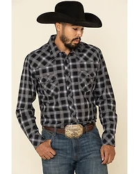 Rock & Roll Denim Men's Black Med Plaid Long Sleeve Western Shirt