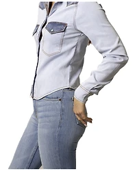 Kimes Ranch Women's Rayna Two-Toned Long Sleeve Cropped Snap Denim Western Shirt