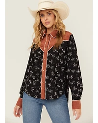 Cruel Girl Women's Conversation Print Long Sleeve Snap Western Shirt