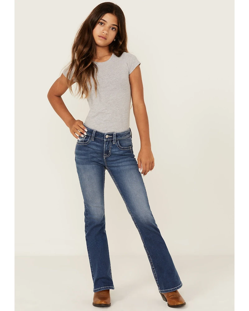 Miss Me Girls' Dark Wash Steerhead Pocket Bootcut Stretch Denim Jeans