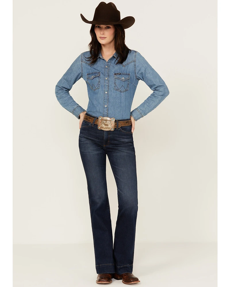 Wrangler Retro Women's Gabriella Dark Wash High Rise Trouser Stretch Denim Jeans