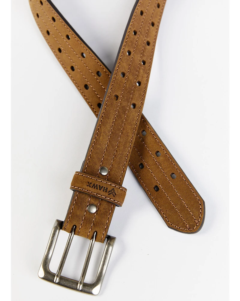 Hawx Men's Double Prong Reinforced Leather Belt