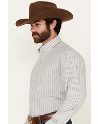 George Strait by Wrangler Men's Striped Print Long Sleeve Button-Down Stretch Western Shirt