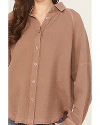 Cleo + Wolf Women's Oversized Long Sleeve Button-Down Gauze Western Shirt