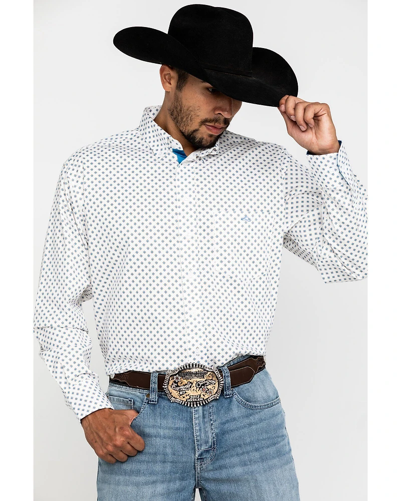 Resistol Men's White Stuart Geo Print Long Sleeve Western Shirt